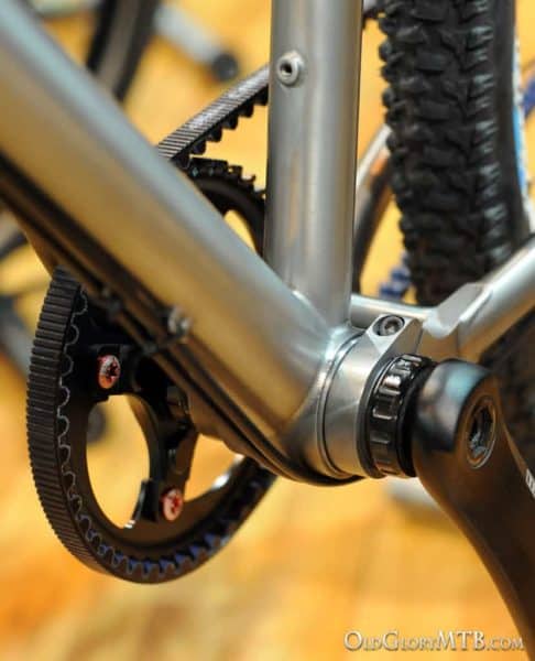 the suspension pivots at the bottom bracket which allows the use of belt drive very easily